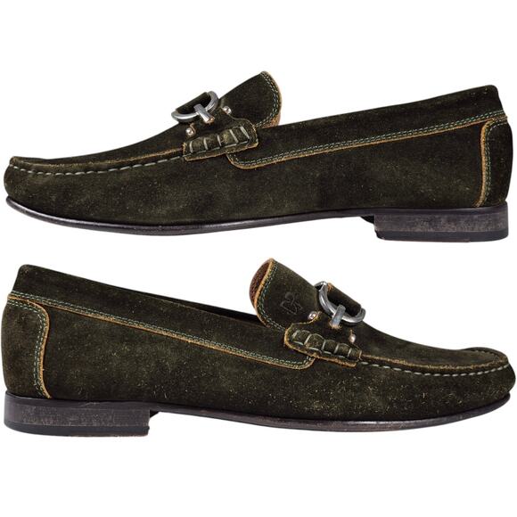 Donald Pliner Dark Green Suede Leather DACIO Loafers Italian Made Men\'s 9 1/2 M main image 5